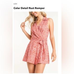 Women’s LUSH collar detail rust red colored sleeveless romper size Medium NWOT